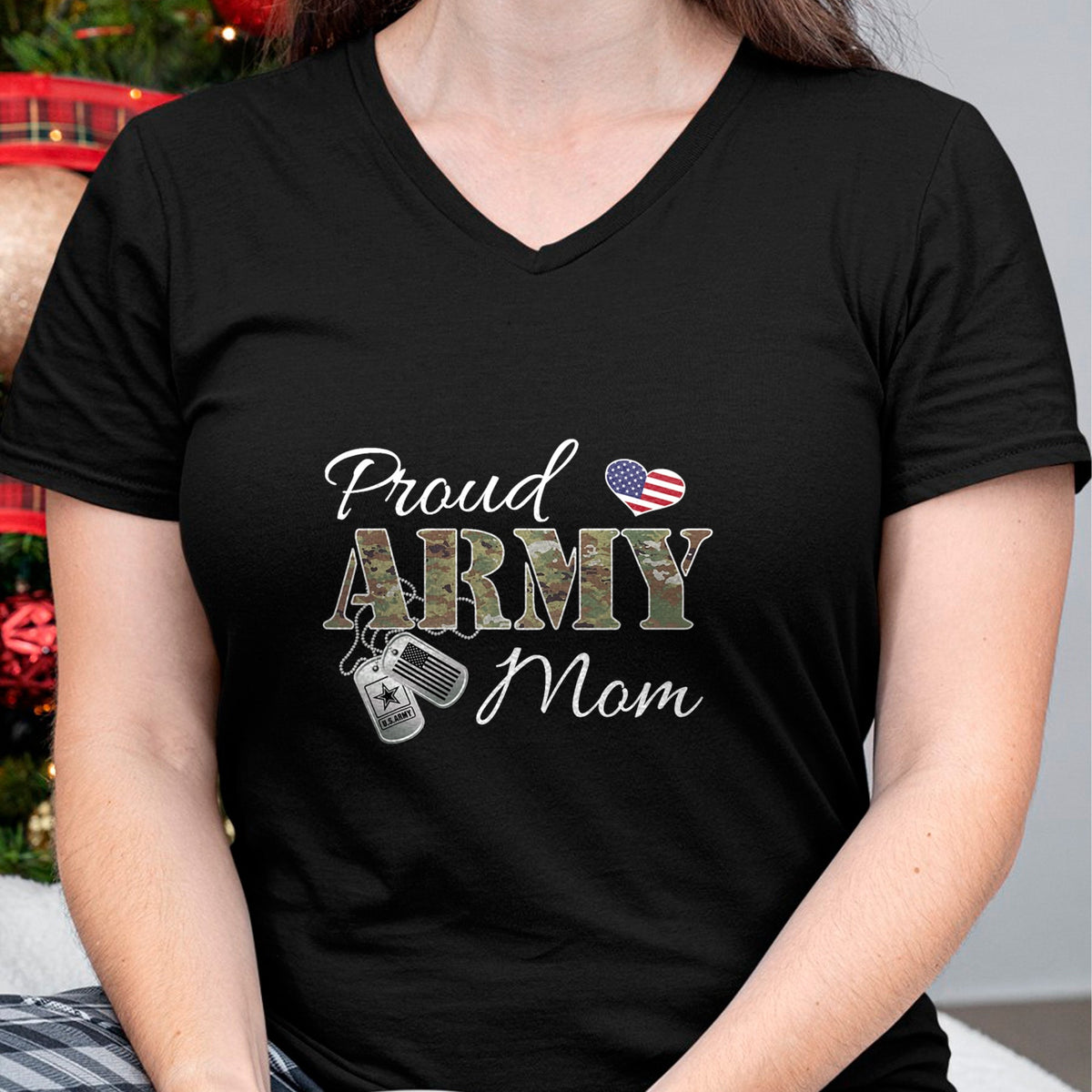 Gift for Mom Shirt, Funny Mom Unisex T-Shirt/Hoodie/Sweatshirt HLT00 - Pride Military Mom with Dog Tag US Flag T-Shirt