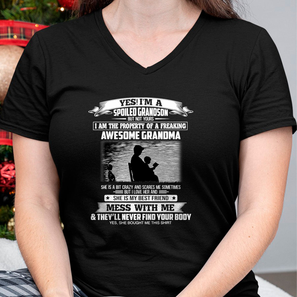 Best Grandma Shirt, Proud Grandma Unisex T-Shirt/Hoodie/Sweatshirt HLT00 - Yes I'm A Spoiled Grandson But Not Yours Property Of Grandma T-Shirt (1)