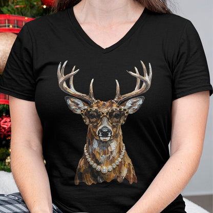 Funny Hunting Shirt, Gift For Hunting Lover Unisex T-Shirt/Hoodie/Sweatshirt HLT00 - Glam Whitetail Deer Wearing Sunglasses Necklace Hunting T-Shirt