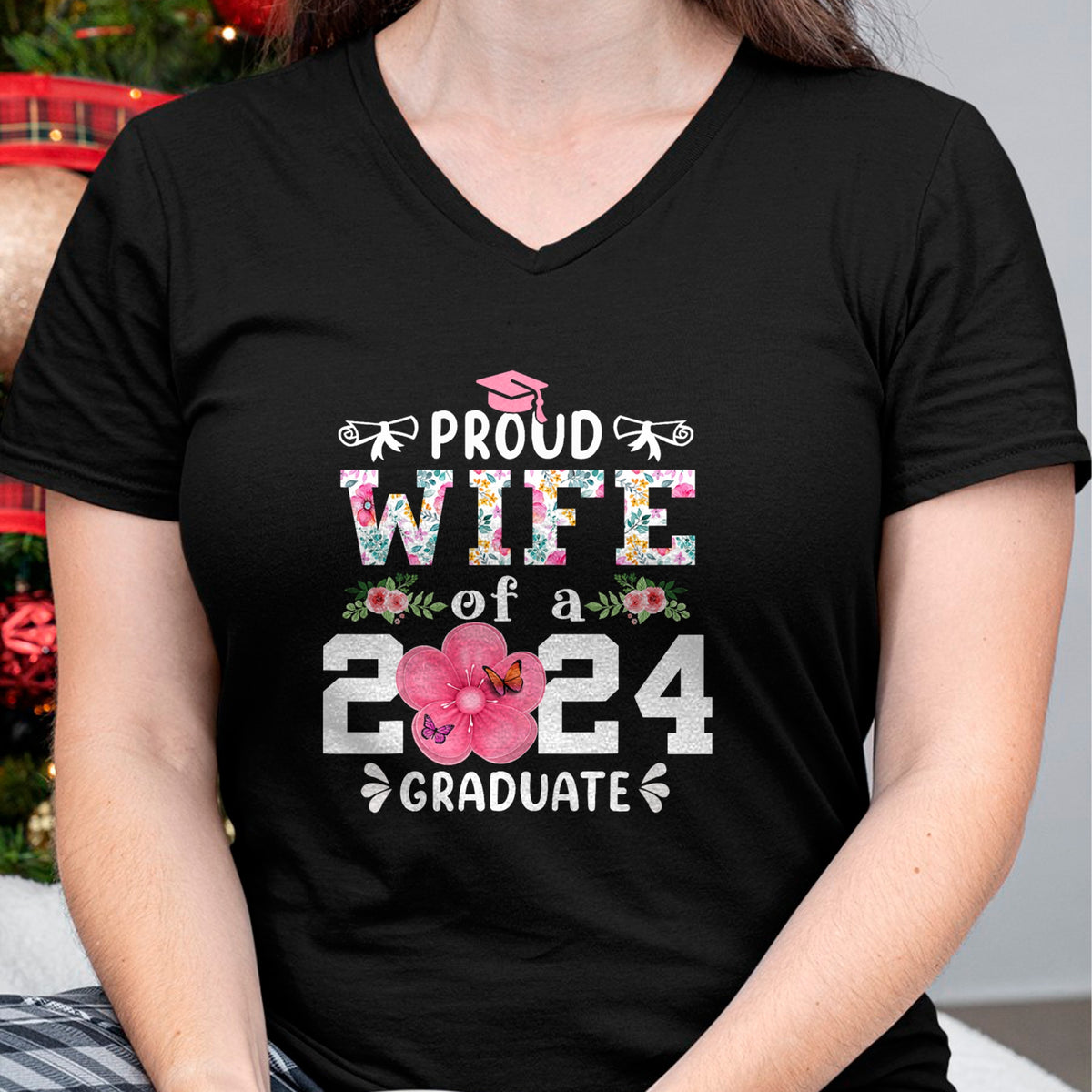 Best Wife Shirt, Wife and Husband Unisex T-Shirt/Hoodie/Sweatshirt HLT00 - Gift for wife T shirt, lucky wife   Proud Wife of a 2024 graduate for family graduation T-Shirt