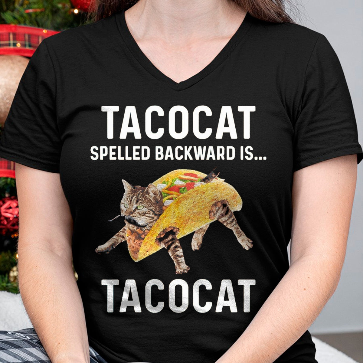 Cat Love Shirt, Funny Cat Lover Gift UnisexT-Shirt/Hoodie/Sweatshirt HLT00 - Tacocat Spelled Backward is Tacocat - Love Cat and Taco T-Shirt, Men, Black, Medium (1)