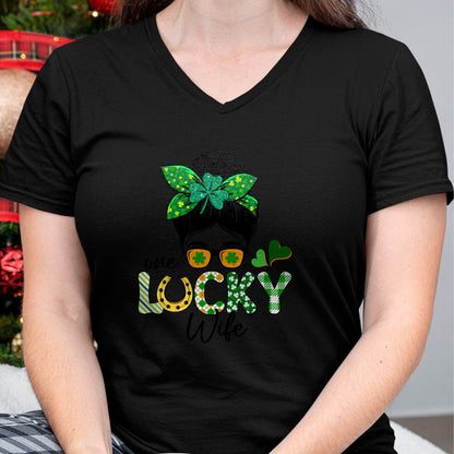 Best Wife Shirt, Wife and Husband Unisex T-Shirt/Hoodie/Sweatshirt HLT00 - Gift for wife T shirt, lucky wife   One Lucky Wife Messy Bun Irish St Patricks Day Shamrock T-Shirt