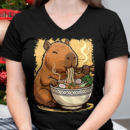 Cute Capybara Shirt, Funny Capybara Unisex T-Shirt/Hoodie/Sweatshirt HLT00 - Capybara Eating Ramen Noodles T-Shirt