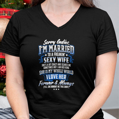 Best Wife Shirt, Wife and Husband Unisex T-Shirt/Hoodie/Sweatshirt HLT00 - Sorry Ladies I'm Married To A Freaking Awesome Wife Shirt T-Shirt (1)