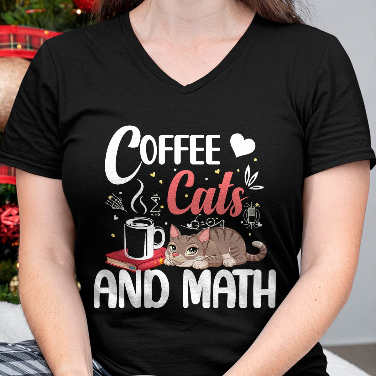 Cat Love Shirt, Funny Cat Lover Gift UnisexT-Shirt/Hoodie/Sweatshirt HLT00 - I Love Math Cats And Coffee Heart Mathematics Teacher T-Shirt