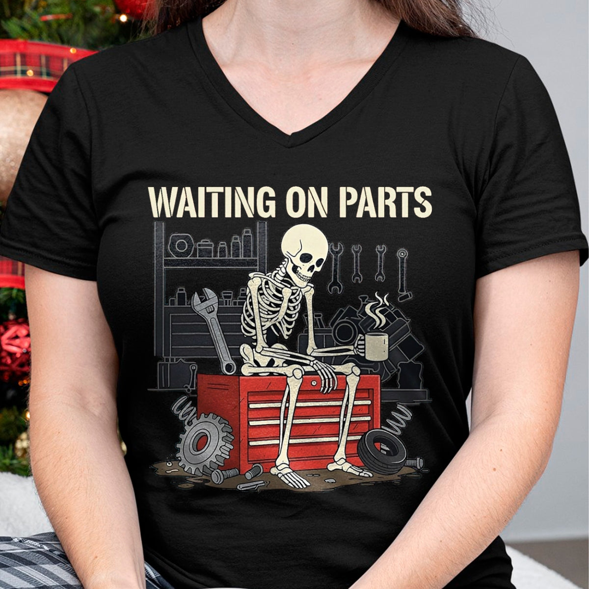 Best Mechanic Life Shirt, Funny Mechanic UnisexT-Shirt/Hoodie/Sweatshirt HLT00 - Waiting On Parts Skeleton Garage Auto Mechanic Repair T-Shirt, Men, Black, Large