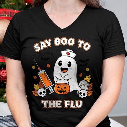 Best Doctor Shirt, Funny Doctor UnisexT-Shirt/Hoodie/Sweatshirt HLT00 - Doctor Say Boo to The Flu Halloween Vaccine Squad T-Shirt