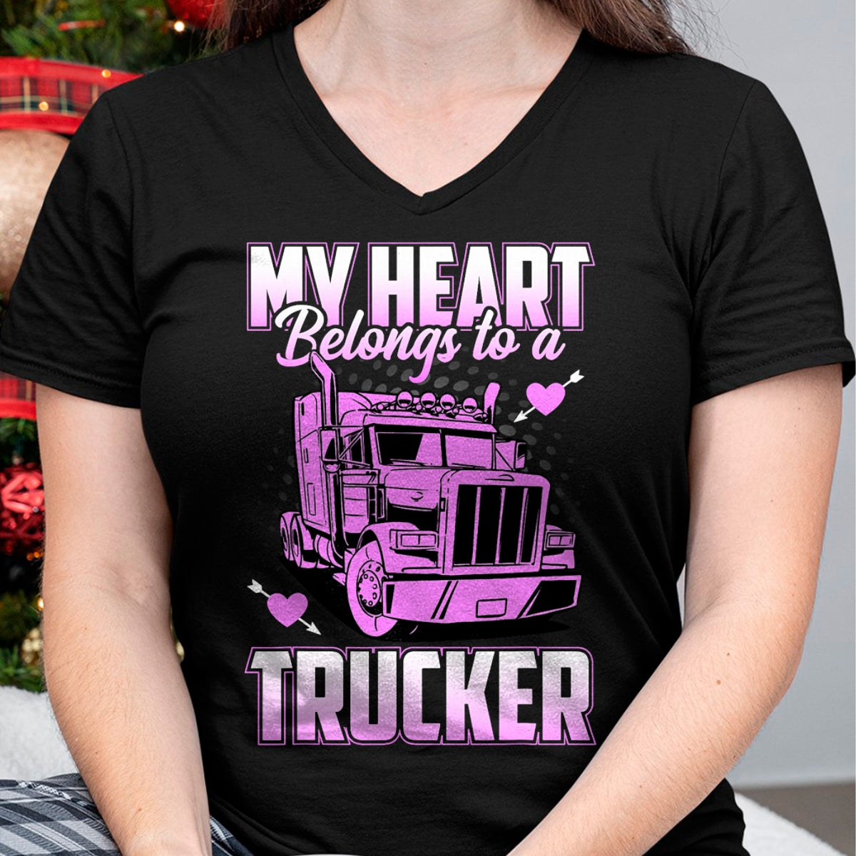Best Truck Driver Life Shirt, Funny Trucker UnisexT-Shirt/Hoodie/Sweatshirt HLT00 - My Heart Belongs to A Trucker Funny Truck Driver T-Shirt