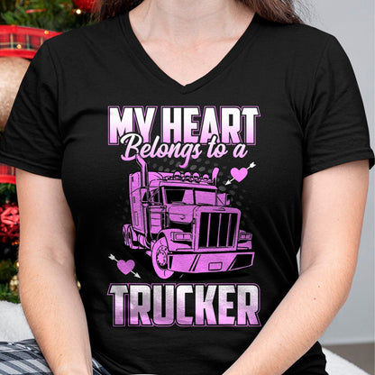 Best Truck Driver Life Shirt, Funny Trucker UnisexT-Shirt/Hoodie/Sweatshirt HLT00 - My Heart Belongs to A Trucker Funny Truck Driver T-Shirt