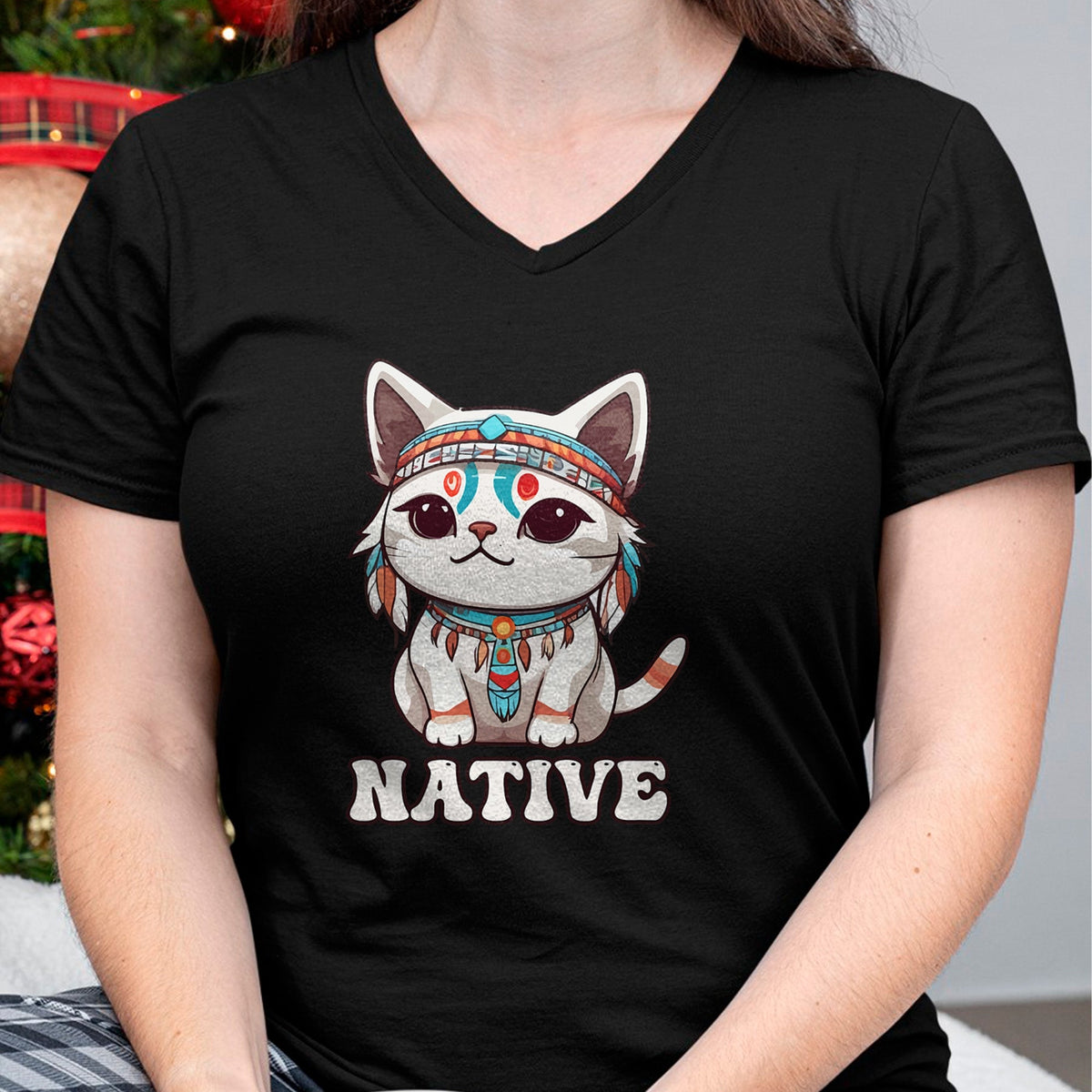 Native American T-Shirts, Vintage Native American Unisex T-Shirt/Hoodie/Sweatshirt HLT00 - Cute American Native Indian Kawaii Cat Woman Girl
