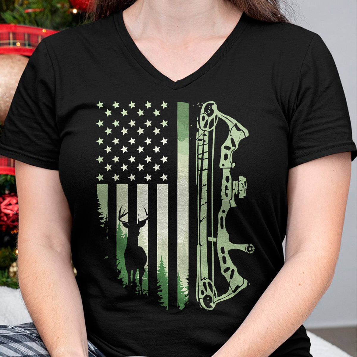 Funny Hunting Shirt, Gift For Hunting Lover Unisex T-Shirt/Hoodie/Sweatshirt HLT00 - Patriotic Bowhunting USA Flag Bow Archery Deer Hunting Wild T-Shirt