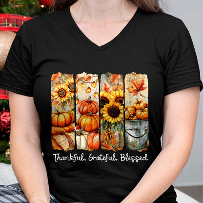Best Thanksgiving Family Shirt , Funny Thanksgiving UnisexT-Shirt/Hoodie/Sweatshirt HLT00 - Grateful Thankful Blessed Happy Thanksgiving Pumpkin Womens T-Shirt