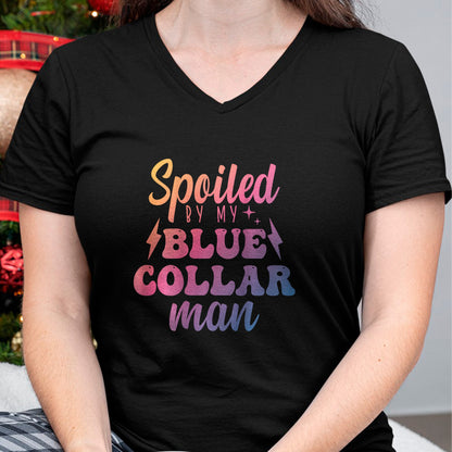 Best Wife Shirt, Wife and Husband Unisex T-Shirt/Hoodie/Sweatshirt HLT00 - Gift for wife T shirt, spoiled wife   Blue Collar Better Half Spoiled By My Blue Collar Man T-Shirt