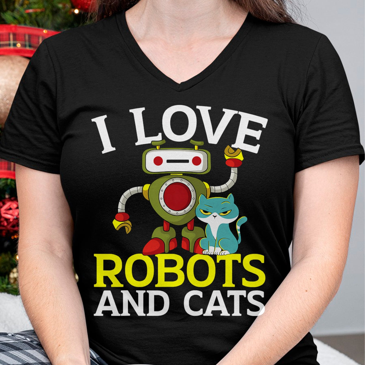 Cat Love Shirt, Funny Cat Lover Gift UnisexT-Shirt/Hoodie/Sweatshirt HLT00 - I Love Robots and Cats Lover Robotics Engineer Engineering T-Shirt