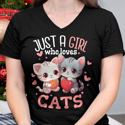 Cat Love Shirt, Funny Cat Lover Gift UnisexT-Shirt/Hoodie/Sweatshirt HLT00 - Just A Girl Who Loves Cats Cute Kawaii Hearts Cat Lover T-Shirt