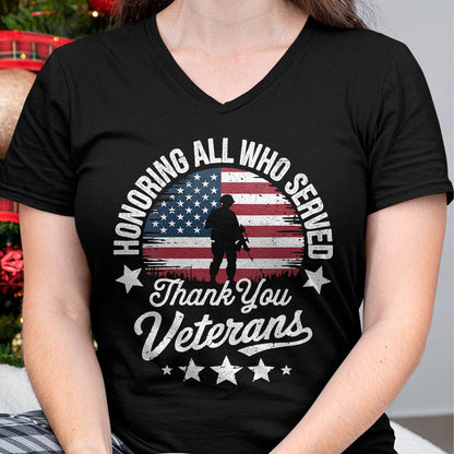Proud Veteran Shirt, Funny Veteran UnisexT-Shirt/Hoodie/Sweatshirt HLT00 - Women_s Honoring All Who Served Thank You Veterans Day Memorial Day V-Neck T-Shirt