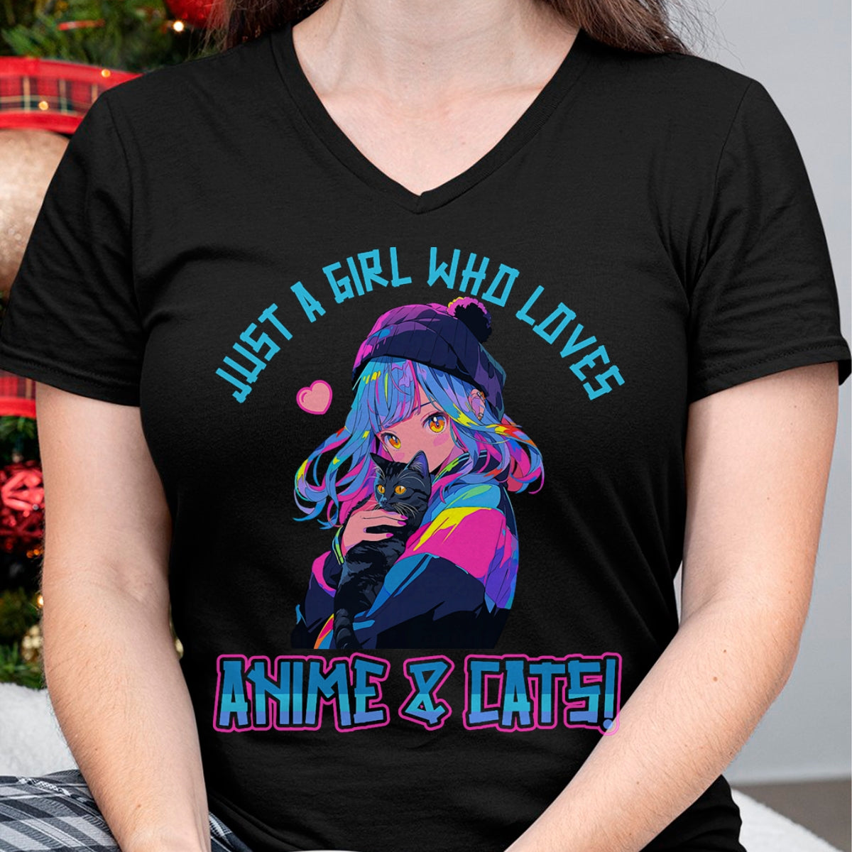 Cat Love Shirt, Funny Cat Lover Gift UnisexT-Shirt/Hoodie/Sweatshirt HLT00 - Just a Girl who loves Anime and Cats Manga Anime Lover T-Shirt