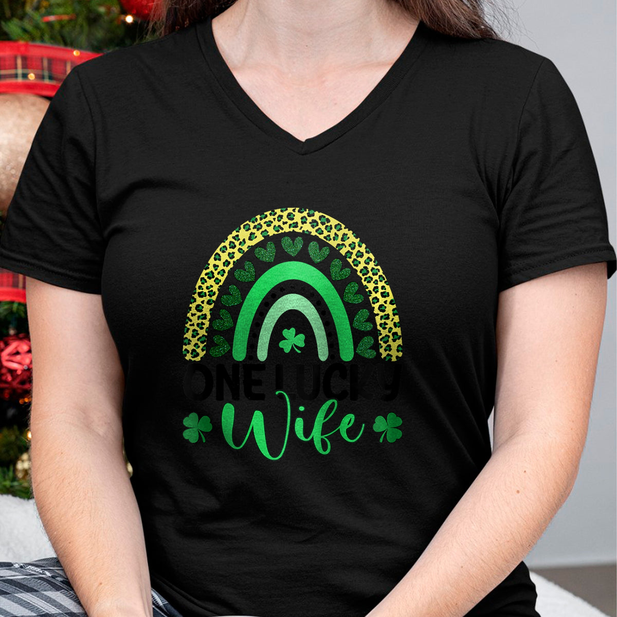 Best Wife Shirt, Wife and Husband Unisex T-Shirt/Hoodie/Sweatshirt HLT00 - Gift for wife T shirt, lucky wife   Womens One Lucky Wife Leopard Rainbow Saint Patrick's Day Raglan
