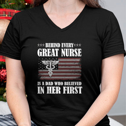 Funny Nurse Shirt, Nurse Unisex T-Shirt/Hoodie/Sweatshirt HLT00 - Behind Every Great Nurse Is A Dad  Father Nursing Nurse Dad T-Shirt