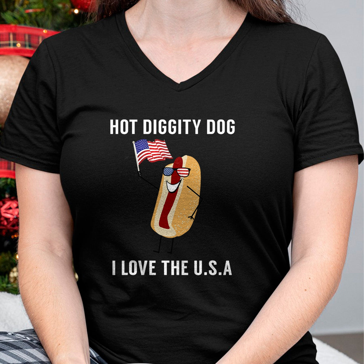 Dog Love Shirt, Dog Lover Gift T-Shirt/Hoodie/Sweatshirt HLT00 - Hot Diggity Dog I Love USA - Funny Fourth of July T-Shirt