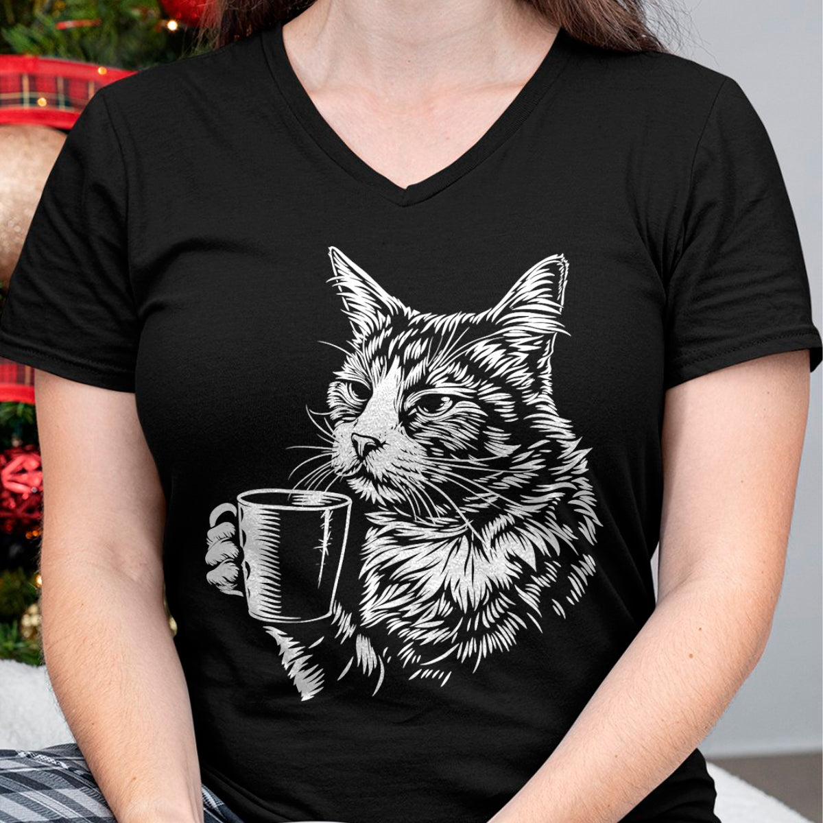 Cat Love Shirt, Funny Cat Lover Gift UnisexT-Shirt/Hoodie/Sweatshirt HLT00 - Cat Drinking Coffee Lover Barista Funny Animal Tired Cat T-Shirt
