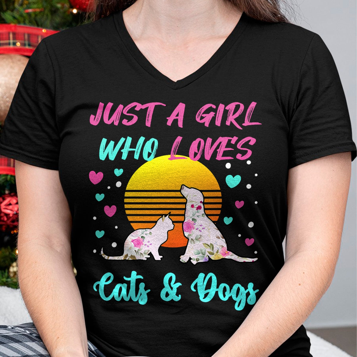 Cat Love Shirt, Funny Cat Lover Gift UnisexT-Shirt/Hoodie/Sweatshirt HLT00 - Just a Girl who Loves Cats and Dogs T-Shirt for Women T-Shirt (2)