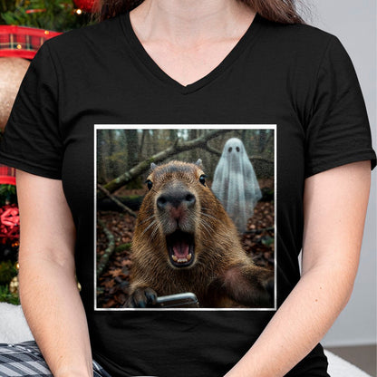 Cute Capybara Shirt, Funny Capybara Unisex T-Shirt/Hoodie/Sweatshirt HLT00 - Funny Capybara Ghost Selfie Photo Capy Meme Tee Kawaii T-Shirt