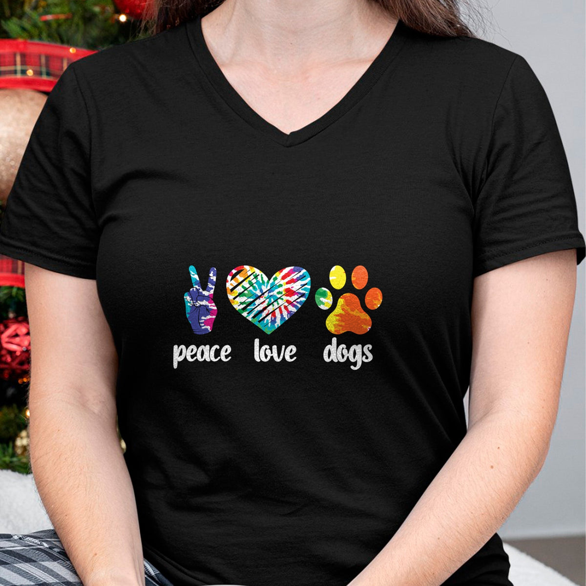 Dog Love Shirt, Dog Lover Gift T-Shirt/Hoodie/Sweatshirt HLT00 - Peace Love Dogs Paws Tie Dye Rainbow Animal Rescue Long Sleeve T-Shirt