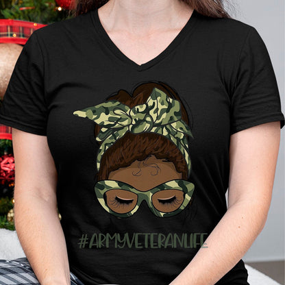 Proud Veteran Shirt, Funny Veteran UnisexT-Shirt/Hoodie/Sweatshirt HLT00 - African American Army Veteran Female Afro Melanin Girl T-Shirt, Men, Black, 3X-Large