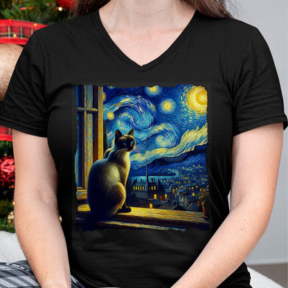 Cat Love Shirt, Funny Cat Lover Gift UnisexT-Shirt/Hoodie/Sweatshirt HLT00 - Cat Siamese Cat Starry Night Siamese T-Shirt