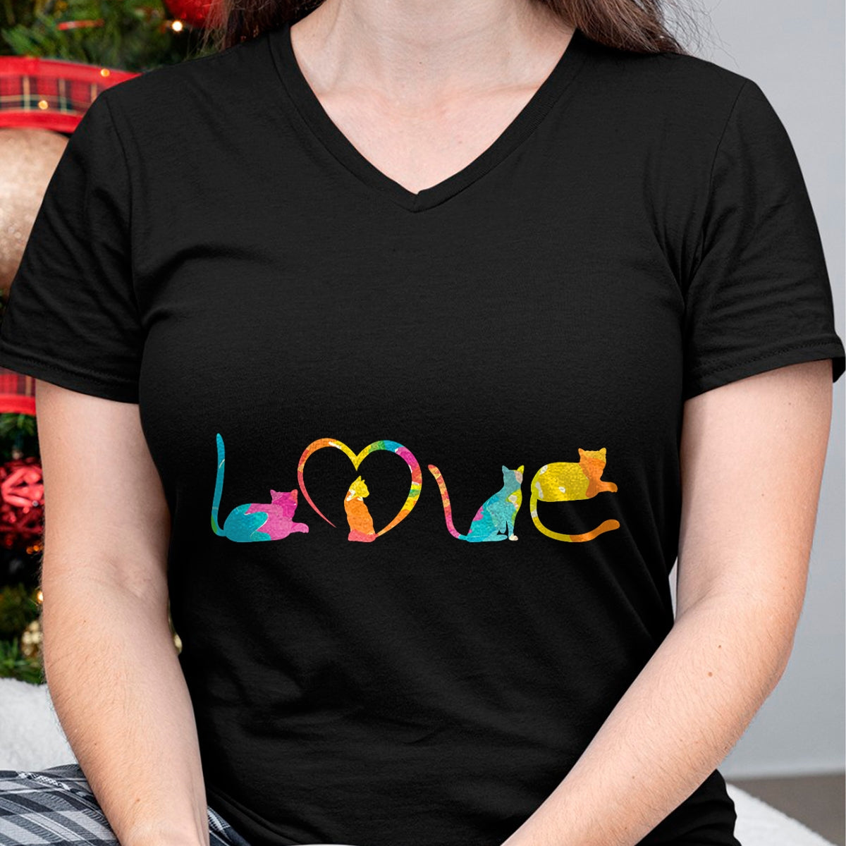 Cat Love Shirt, Funny Cat Lover Gift UnisexT-Shirt/Hoodie/Sweatshirt HLT00 - Love Cats Colorful Watercolor Decoration Cute Cat Toy T-Shirt