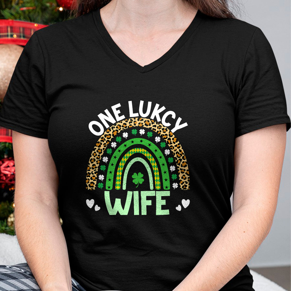 Best Wife Shirt, Wife and Husband Unisex T-Shirt/Hoodie/Sweatshirt HLT00 - Gift for wife T shirt, lucky wife   One Lucky Wife Leopard Rainbow Saint Patrick's Day T-Shirt (1)