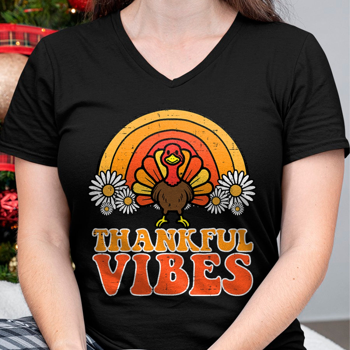 Best Thanksgiving Family Shirt , Funny Thanksgiving UnisexT-Shirt/Hoodie/Sweatshirt HLT00 - Thankful Vibes Turkey Rainbow Funny Retro Thanksgiving Women T-Shirt