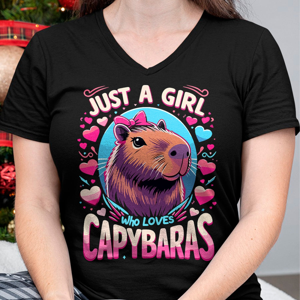 Cute Capybara Shirt, Funny Capybara Unisex T-Shirt/Hoodie/Sweatshirt HLT00 - Just a Girl who Loves Capybaras T-Shirt (2)