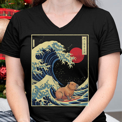 Cute Capybara Shirt, Funny Capybara Unisex T-Shirt/Hoodie/Sweatshirt HLT00 - Surfing Capybara Retro Kawaii T-Shirt