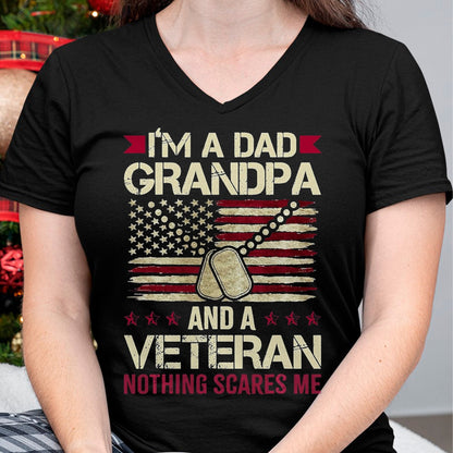 Proud Veteran Shirt, Funny Veteran UnisexT-Shirt/Hoodie/Sweatshirt HLT00 - I_m a Dad Grandpa and a Veteran Nothing Scares me T-Shirt, Men, Navy Blue, 3X-Large