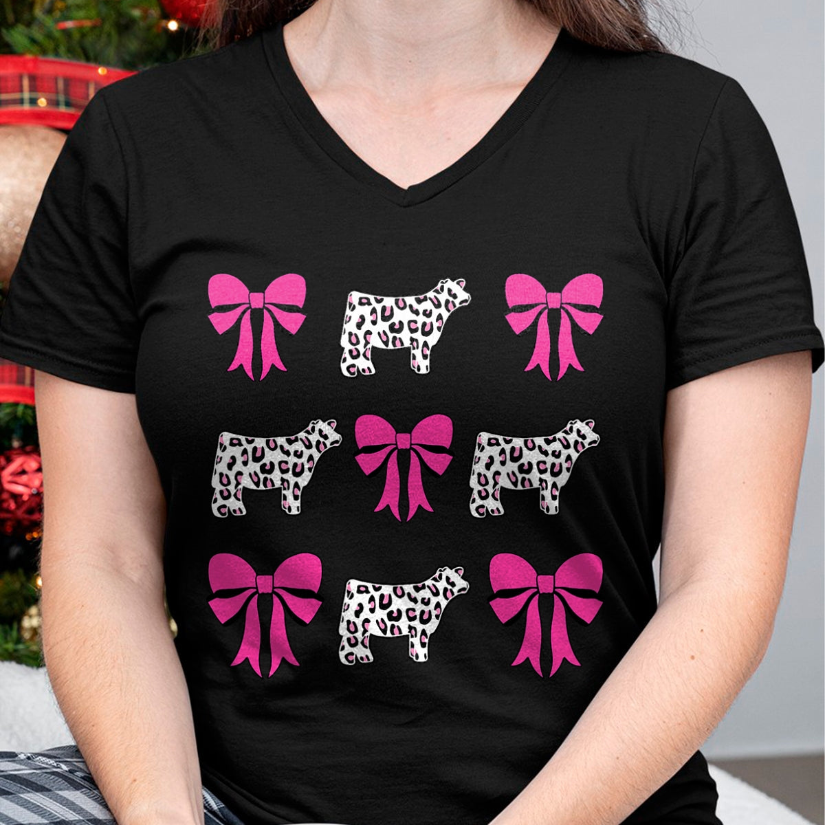 Best Farmer Life Shirt, Funny Farmer UnisexT-Shirt/Hoodie/Sweatshirt HLT00 - Show Steer Girl Cheetah Bows T-Shirt