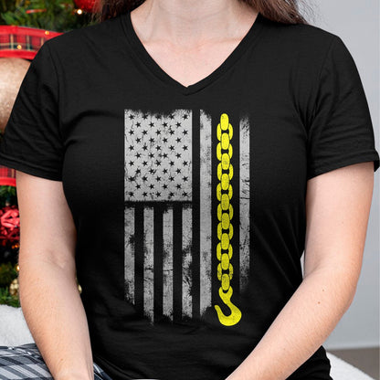 Best Truck Driver Life Shirt, Funny Trucker UnisexT-Shirt/Hoodie/Sweatshirt HLT00 - Yellow Tow Hook Chain Flag America Tow Truck Driver T-Shirt