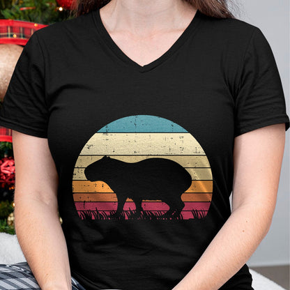 Cute Capybara Shirt, Funny Capybara Unisex T-Shirt/Hoodie/Sweatshirt HLT00 - Capybara Silhouette Sunset Retro Capy Rodent Men Women Kids T-Shirt