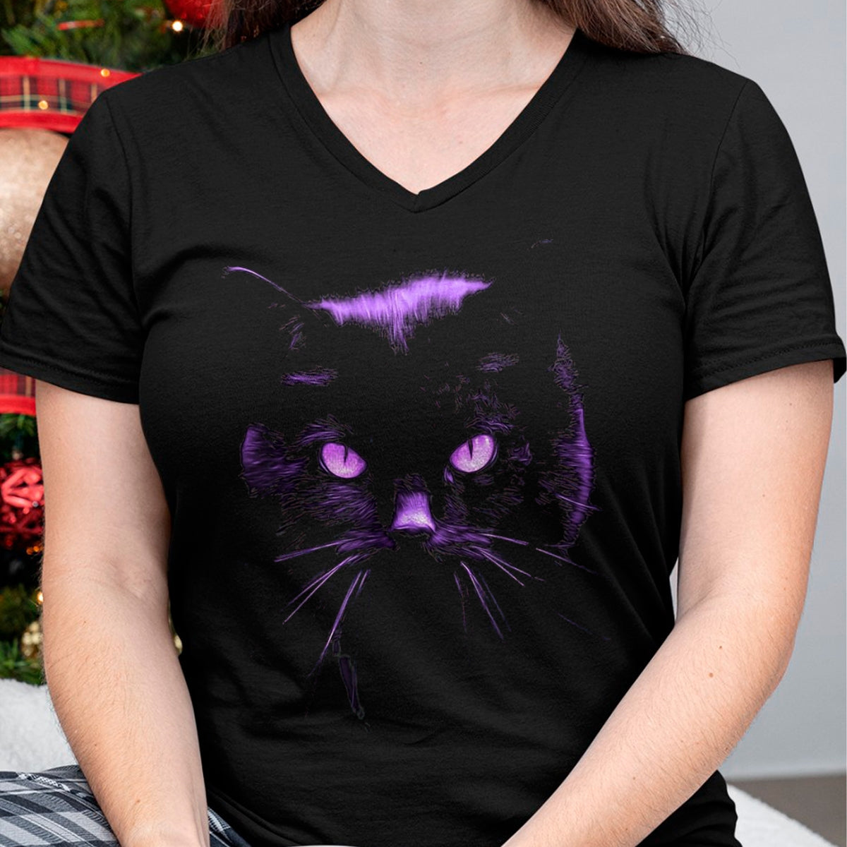 Cat Love Shirt, Funny Cat Lover Gift UnisexT-Shirt/Hoodie/Sweatshirt HLT00 - Cool Halloween Shirt Purple Cat, Witches Familiar, Cat_s Eye T-Shirt, Women, Black, X-Large