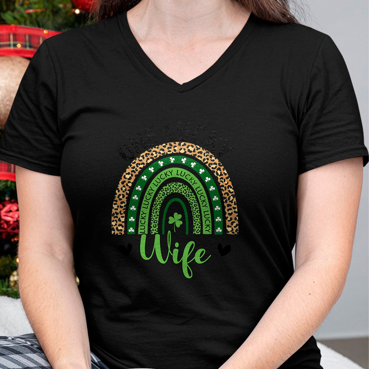 Best Wife Shirt, Wife and Husband Unisex T-Shirt/Hoodie/Sweatshirt HLT00 - Gift for wife T shirt, lucky wife   Womens One Lucky Wife Leopard Rainbow St Patricks Day Shamrock T