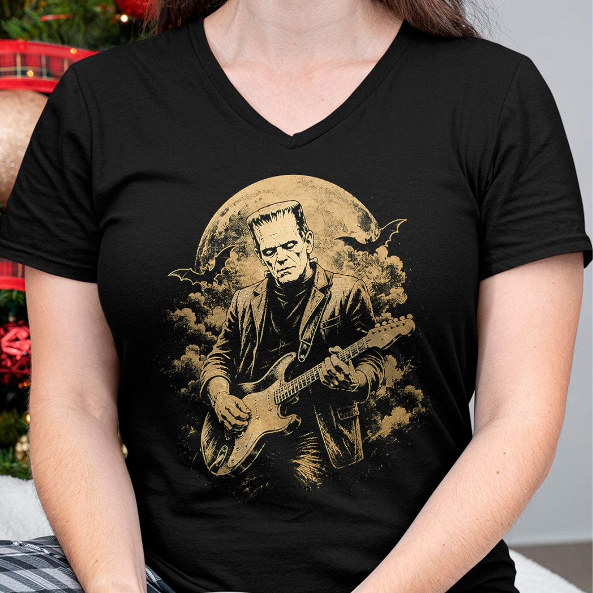 Guitar Lover Shirt, Funny Guitar UnisexT-Shirt/Hoodie/Sweatshirt HLT00 - Frankenstein Guitar Halloween Graphic T-Shirt (1)