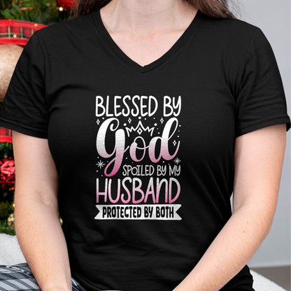 Best Wife Shirt, Wife and Husband Unisex T-Shirt/Hoodie/Sweatshirt HLT00 - Gift for wife T shirt, spoiled wife   Blessed By God Spoiled By My Husband Protected By Both T-Shirt (1)