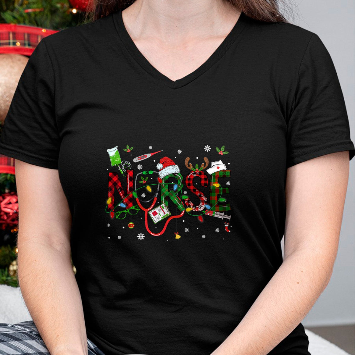 Funny Nurse Shirt, Nurse Unisex T-Shirt/Hoodie/Sweatshirt HLT00 - Nurse Christmas Stethoscope Nurses Xmas Scrub Men Women T-Shirt