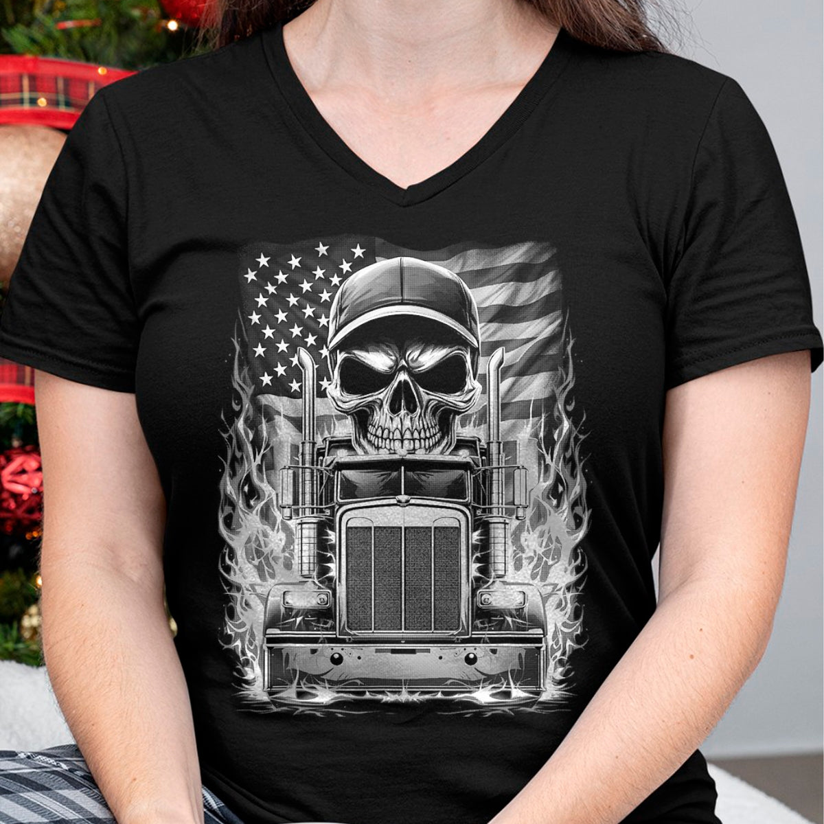 Best Truck Driver Life Shirt, Funny Trucker UnisexT-Shirt/Hoodie/Sweatshirt HLT00 - Trucker Patriotic American Flag Semi Truck Driver Skull T-Shirt (2)