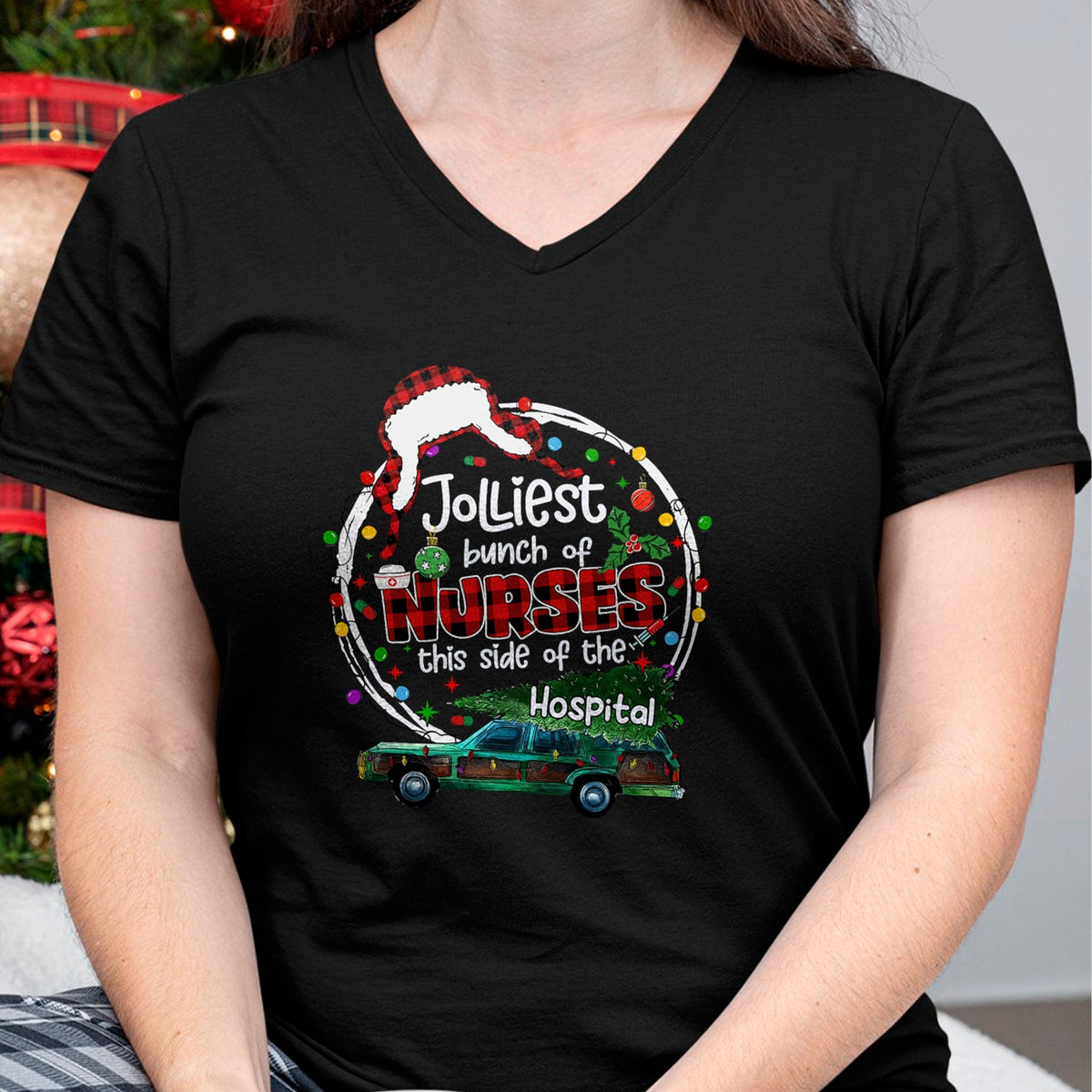 Funny Nurse Shirt, Nurse Unisex T-Shirt/Hoodie/Sweatshirt HLT00 - Jolliest Bunch Of Nurses This Side Of The Hospital Christmas T-Shirt