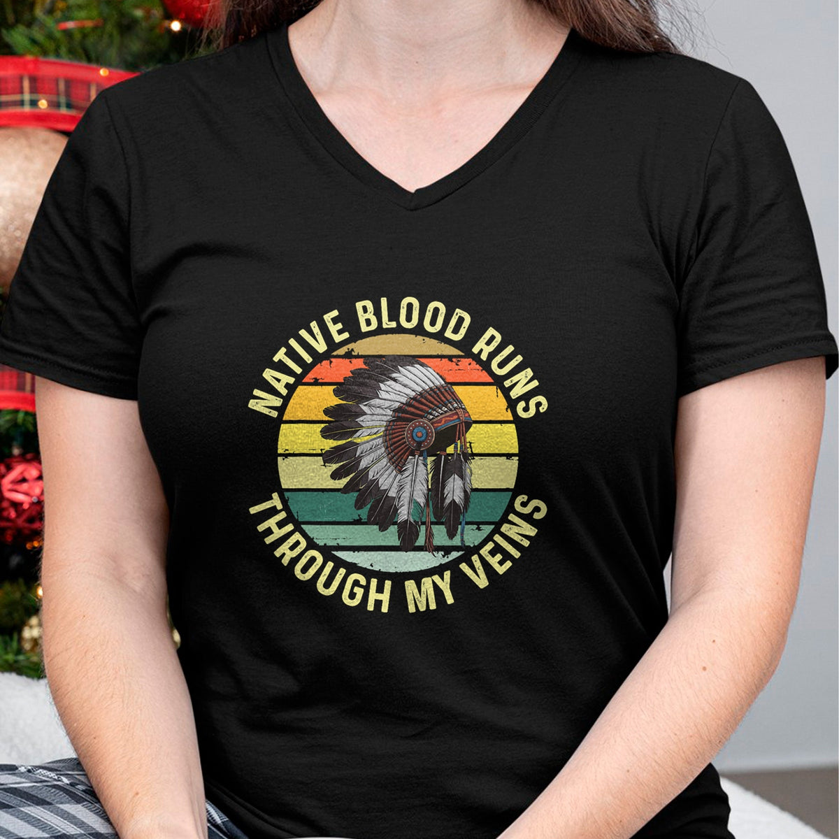 Native American T-Shirts, Vintage Native American Unisex T-Shirt/Hoodie/Sweatshirt HLT00 - Native Blood Runs Through My Veins Blood Indigenous American