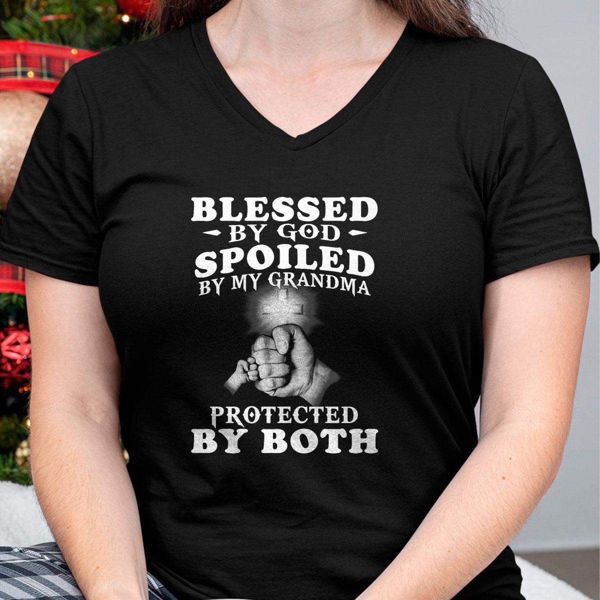Best Wife Shirt, Wife and Husband Unisex T-Shirt/Hoodie/Sweatshirt HLT00 - Blessed by God spoiled by my grandma protected by both Premium T-Shirt (1)