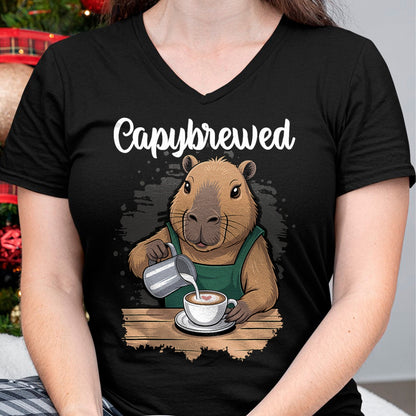 Cute Capybara Shirt, Funny Capybara Unisex T-Shirt/Hoodie/Sweatshirt HLT00 - Capybrewed Funny Capybara Barista Coffee Lover T-Shirt
