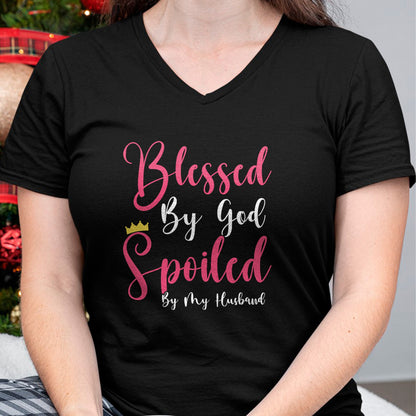 Best Wife Shirt, Wife and Husband Unisex T-Shirt/Hoodie/Sweatshirt HLT00 - Girls Blessed By God Spoiled By My Husband Protected By Both T-Shirt